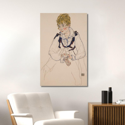 La Moglie Dell'Artista Seduta (Edith Schiele) Egon Schiele esh42 quadro stampato su tela