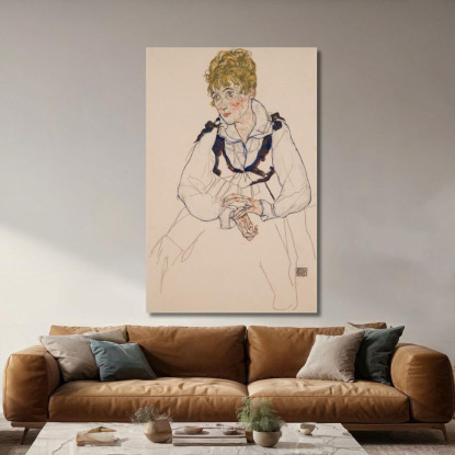 La Moglie Dell'Artista Seduta (Edith Schiele) Egon Schiele esh42 quadro stampato su tela