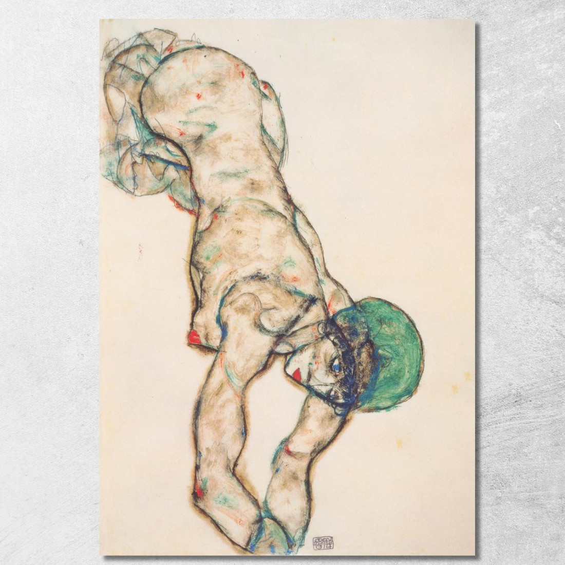 Nudo Femminile Con Cuffia Verde Egon Schiele esh56 quadro stampato su tela