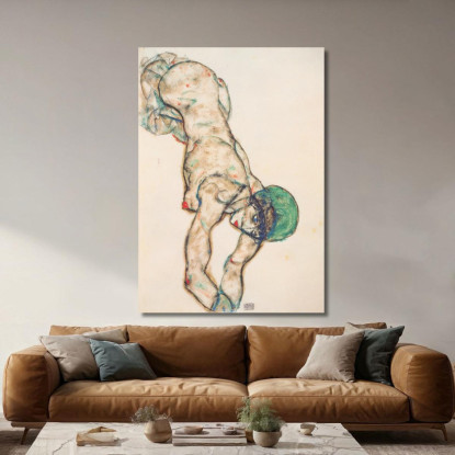 Nudo Femminile Con Cuffia Verde Egon Schiele esh56 quadro stampato su tela