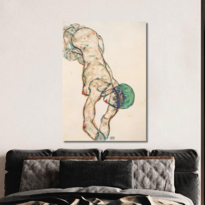 Nudo Femminile Con Cuffia Verde Egon Schiele esh56 quadro stampato su tela