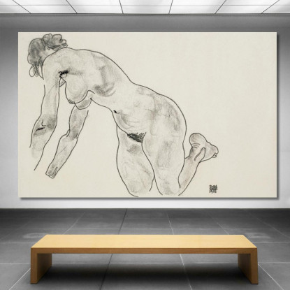 Nudo Femminile Accovacciato Egon Schiele esh67 quadro stampato su tela