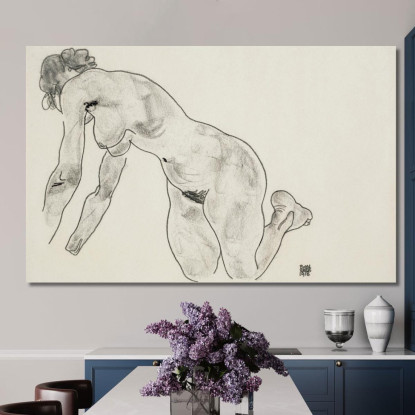 Nudo Femminile Accovacciato Egon Schiele esh67 quadro stampato su tela