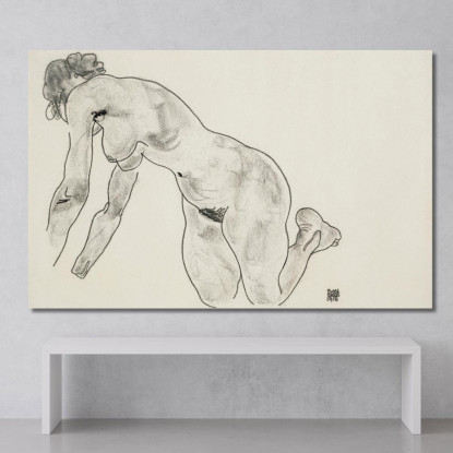 Nudo Femminile Accovacciato Egon Schiele esh67 quadro stampato su tela