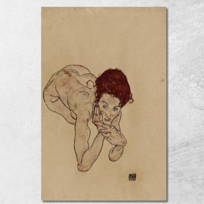 Nudo Femminile Accovacciato Egon Schiele esh75 quadro stampato su tela