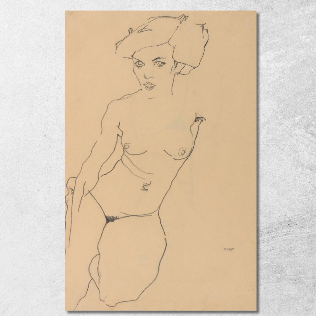 Nudo Femminile Inginocchiato Egon Schiele esh77 quadro stampato su tela