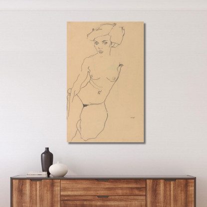 Nudo Femminile Inginocchiato Egon Schiele esh77 quadro stampato su tela