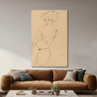 Nudo Femminile Inginocchiato Egon Schiele esh77 quadro stampato su tela
