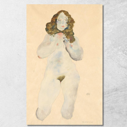 Nudo Femminile Inginocchiato Egon Schiele esh79 quadro stampato su tela