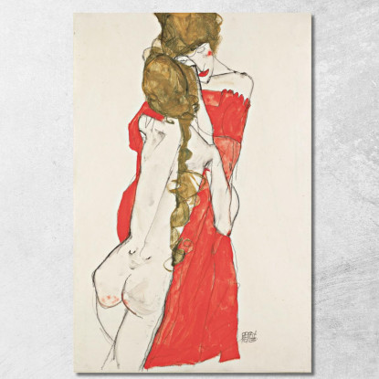 Madre E Figlia Egon Schiele esh98 quadro stampato su tela