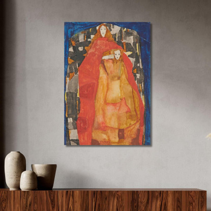 Madre Con Bambino In Cappotto Rosso Egon Schiele esh100 quadro stampato su tela