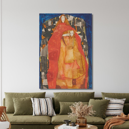 Madre Con Bambino In Cappotto Rosso Egon Schiele esh100 quadro stampato su tela
