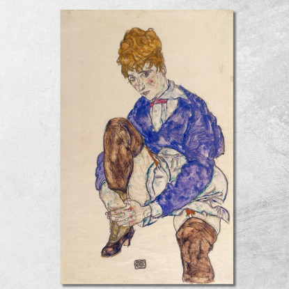 Ritratto Della Moglie Dell’Artista Seduta Tenendo La Gamba Destra Egon Schiele esh126 quadro stampato su tela