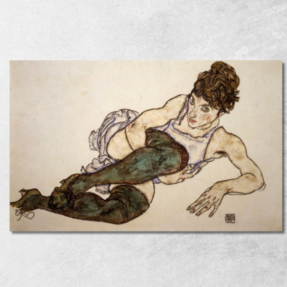Donna Sdraiata Con Calze Verdi Egon Schiele esh136 quadro stampato su tela