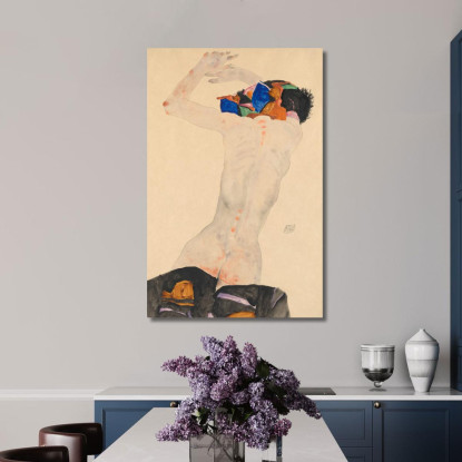 Nudo Di Schiena Con Drappo Colorato Egon Schiele esh140 quadro stampato su tela