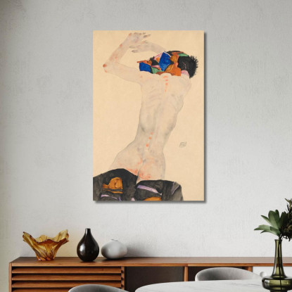 Nudo Di Schiena Con Drappo Colorato Egon Schiele esh140 quadro stampato su tela
