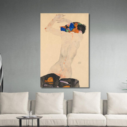 Nudo Di Schiena Con Drappo Colorato Egon Schiele esh140 quadro stampato su tela