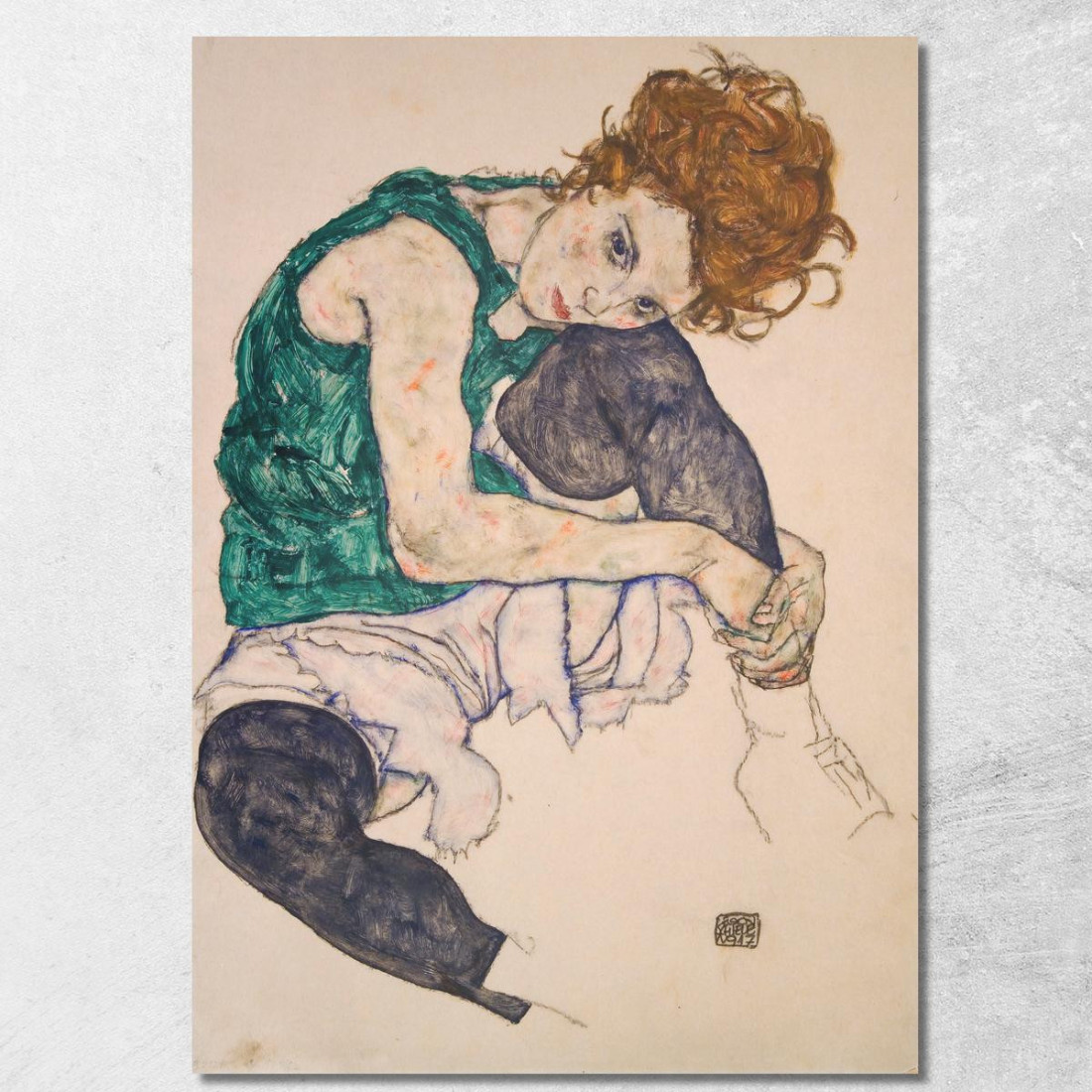 Donna Seduta Con Le Gambe Piegate (Adele Herms) Egon Schiele esh146 quadro stampato su tela