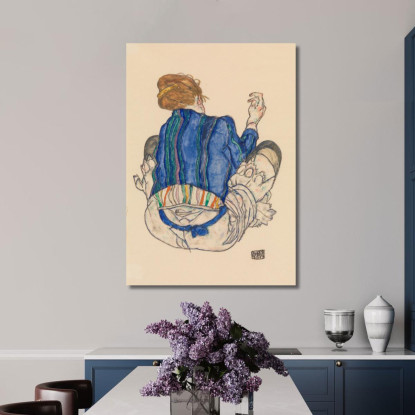 Donna Seduta Vista Da Dietro Egon Schiele esh147 quadro stampato su tela
