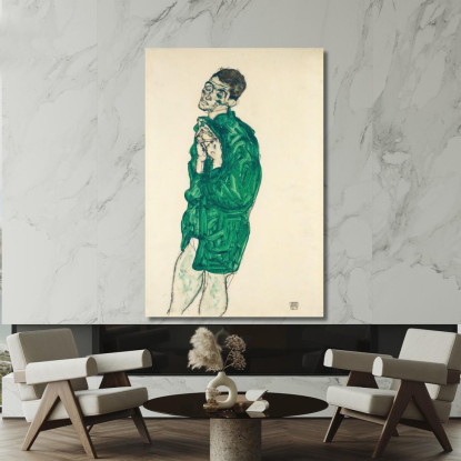 Autoritratto In Camicia Verde Con Occhi Chiusi Egon Schiele esh153 quadro stampato su tela