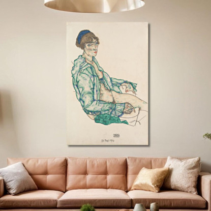 Seminudo Seduto Con Fascia Per Capelli Blu Egon Schiele esh163 quadro stampato su tela