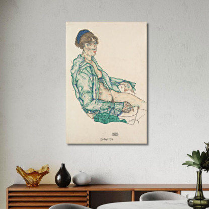 Seminudo Seduto Con Fascia Per Capelli Blu Egon Schiele esh163 quadro stampato su tela