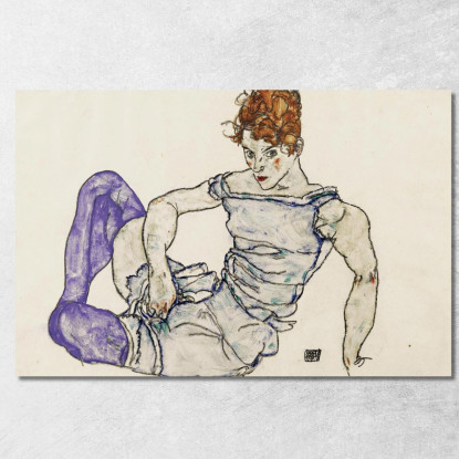Donna Seduta Con Calze Viola Egon Schiele esh164 quadro stampato su tela