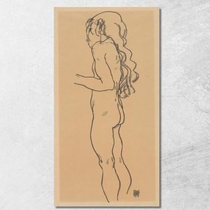 Ragazza Nuda In Piedi Rivolta A Sinistra Egon Schiele esh177 quadro stampato su tela