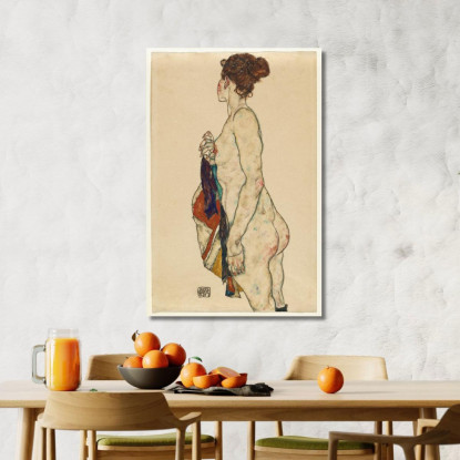 Nudo In Piedi Con Veste Decorata Egon Schiele esh178 quadro stampato su tela
