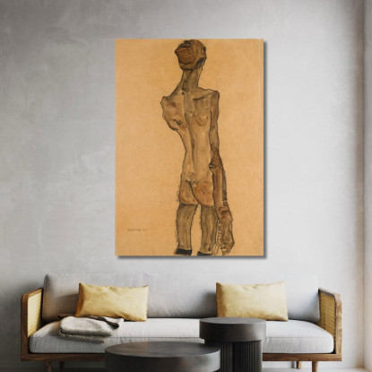 Nudo Maschile In Piedi Visto Da Dietro Egon Schiele esh183 quadro stampato su tela