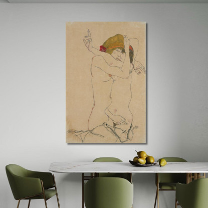 Due Donne Che Si Abbracciano Egon Schiele esh198 quadro stampato su tela