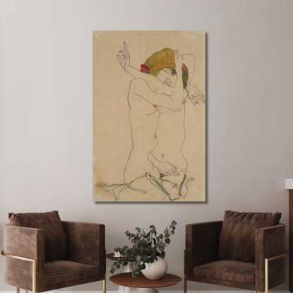 Due Donne Che Si Abbracciano Egon Schiele esh198 quadro stampato su tela