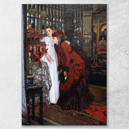 Giovane Donna Che Esamina Oggetti Giapponesi James Tissot jts159 quadro stampato su tela