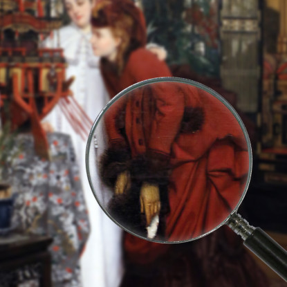 Giovane Donna Che Esamina Oggetti Giapponesi James Tissot jts159 quadro stampato su tela