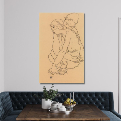 Donna E Ragazza Che Si Abbracciano Egon Schiele esh205 quadro stampato su tela