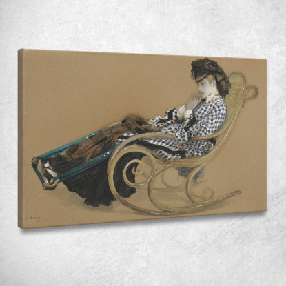 Giovane Donna Su Una Sedia A Dondolo L'Ultima Sera James Tissot jts169 quadro stampato su tela