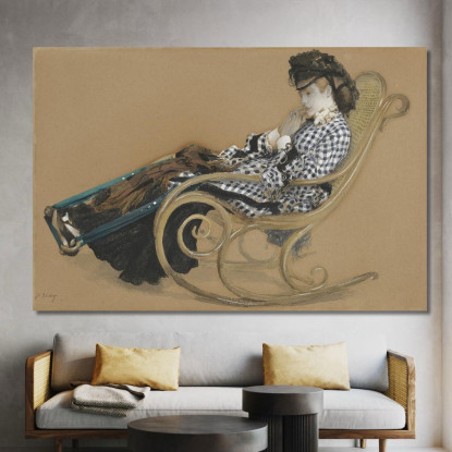 Giovane Donna Su Una Sedia A Dondolo L'Ultima Sera James Tissot jts169 quadro stampato su tela