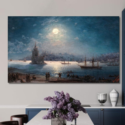 Una Vista Del Bosforo Con Santa Sofia E La Torre Della Fanciulla Al Chiaro Di Luna Ivan Konstantinovich Aivazovsky ika1 quadro