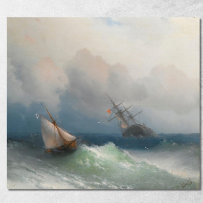 Due Navi In Mare Ivan Konstantinovich Aivazovsky ika49 quadro stampato su tela