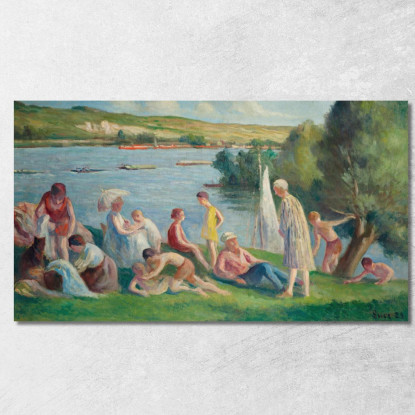 Méricourt Una Domenica Sulla Riva Della Senna Maximilien Luce mlc73 quadro stampato su tela