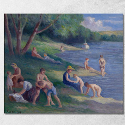 Spiaggia A Méricourt Maximilien Luce mlc90 quadro stampato su tela