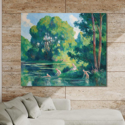 Rolleboise Bagno Nel Piccolo Braccio Della Senna Maximilien Luce mlc96 quadro stampato su tela