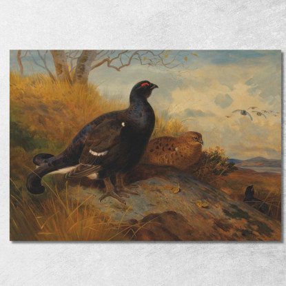 Fagiani Di Monte Su Uno Sperone Roccioso Con Un Lago Sullo Sfondo Archibald Thorburn ath27 quadro stampato su tela