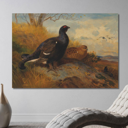 Fagiani Di Monte Su Uno Sperone Roccioso Con Un Lago Sullo Sfondo Archibald Thorburn ath27 quadro stampato su tela