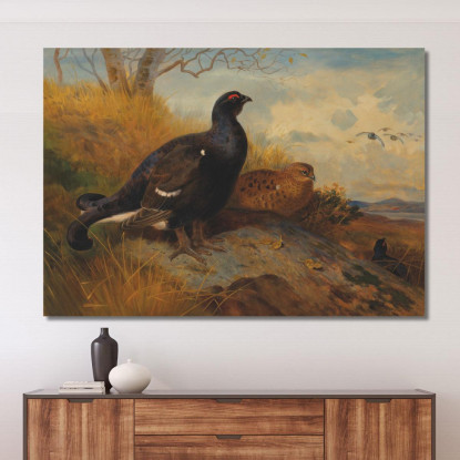 Fagiani Di Monte Su Uno Sperone Roccioso Con Un Lago Sullo Sfondo Archibald Thorburn ath27 quadro stampato su tela