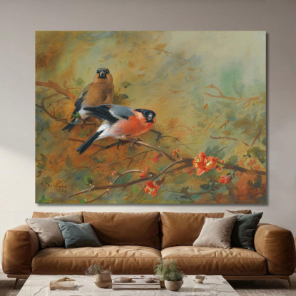 Ciuffolotti E Pyrus Japonica Archibald Thorburn ath31 quadro stampato su tela