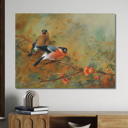 Ciuffolotti E Pyrus Japonica Archibald Thorburn ath31 quadro stampato su tela