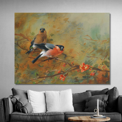 Ciuffolotti E Pyrus Japonica Archibald Thorburn ath31 quadro stampato su tela