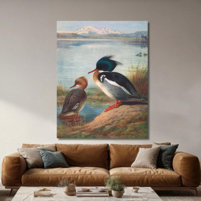 Smergo Dal Petto Rosso Archibald Thorburn ath87 quadro stampato su tela