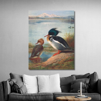 Smergo Dal Petto Rosso Archibald Thorburn ath87 quadro stampato su tela